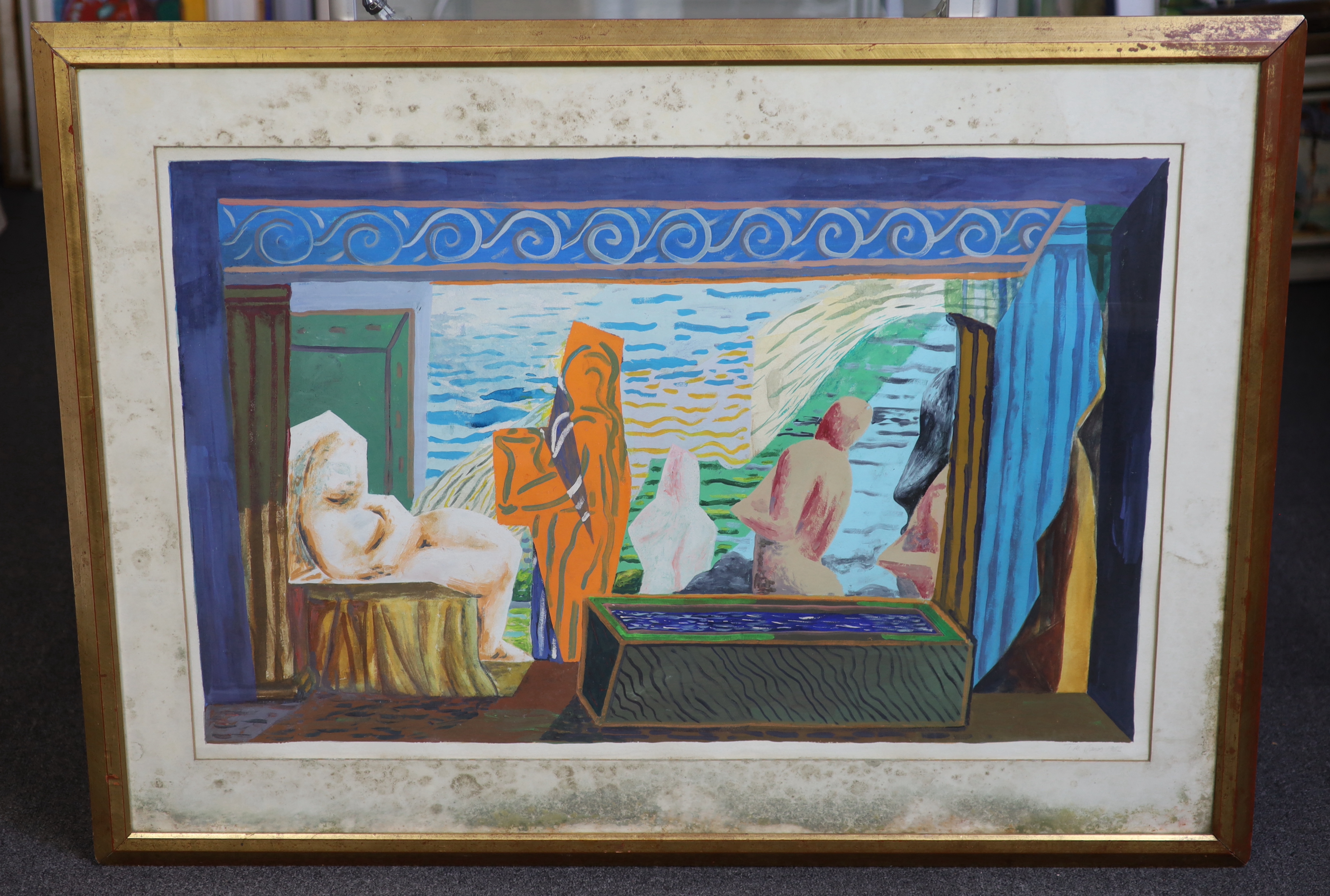 Tim Jones (b.1962), Design for a mural for a swimming baths, watercolour and gouache, 57 x 90cm